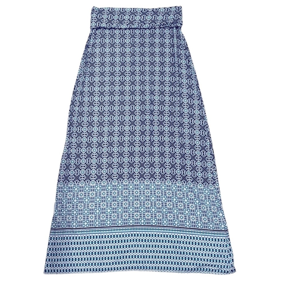 NWOT! Max Studio blue and aqua print fold over maxi skirt